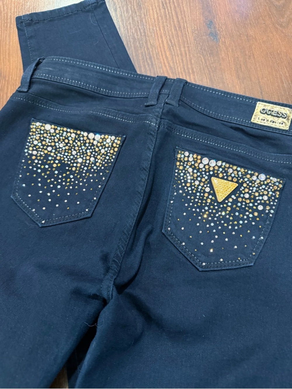 Guess Premium Los Angeles Womens Size 27 Navy Blue Jeans + Bling low rise